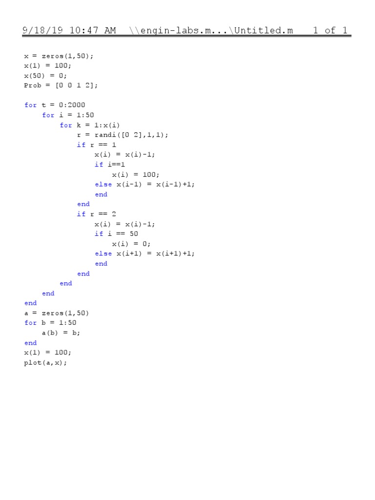 MATLAB Random Walk Simulation | PDF