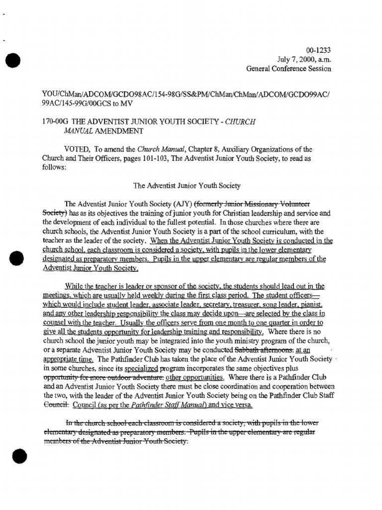 Manual Amendment: Jiuuary V WI C1.. | PDF | Seventh Day Adventist ...