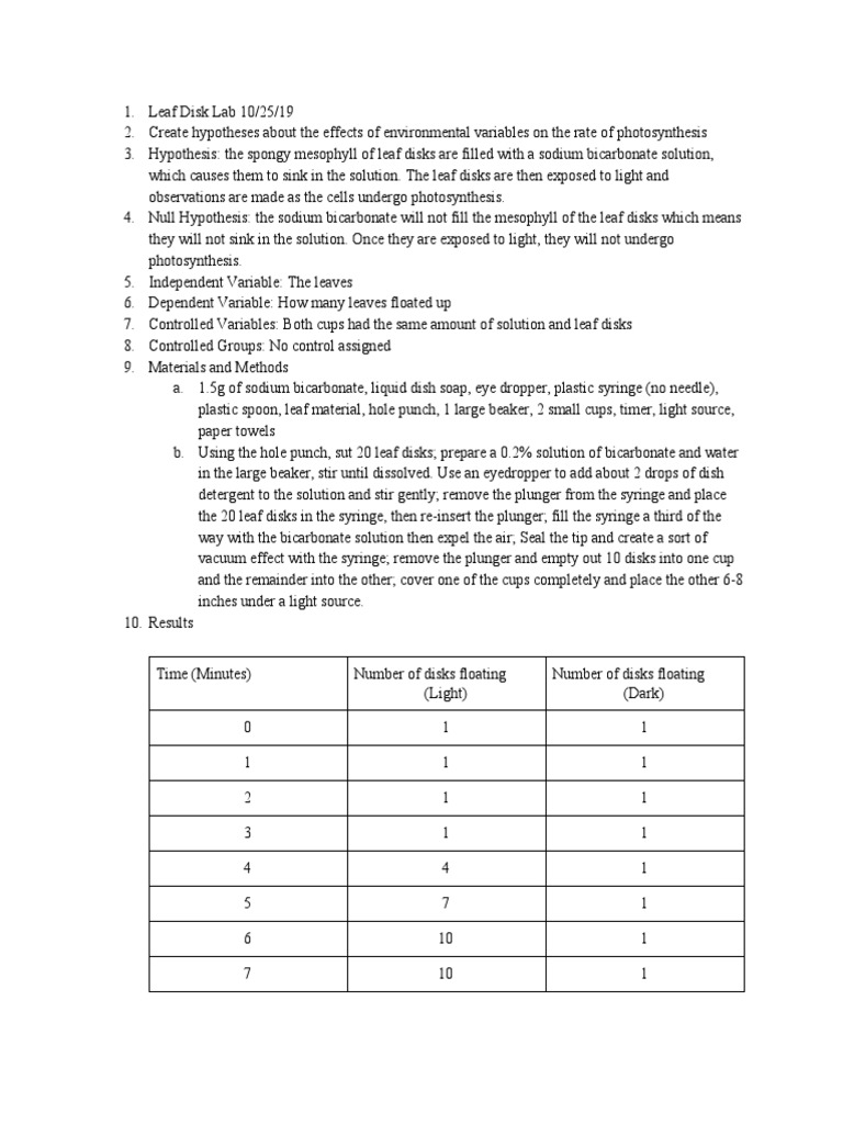 Lab Report Photosynthesis PDF Leaf Syringe