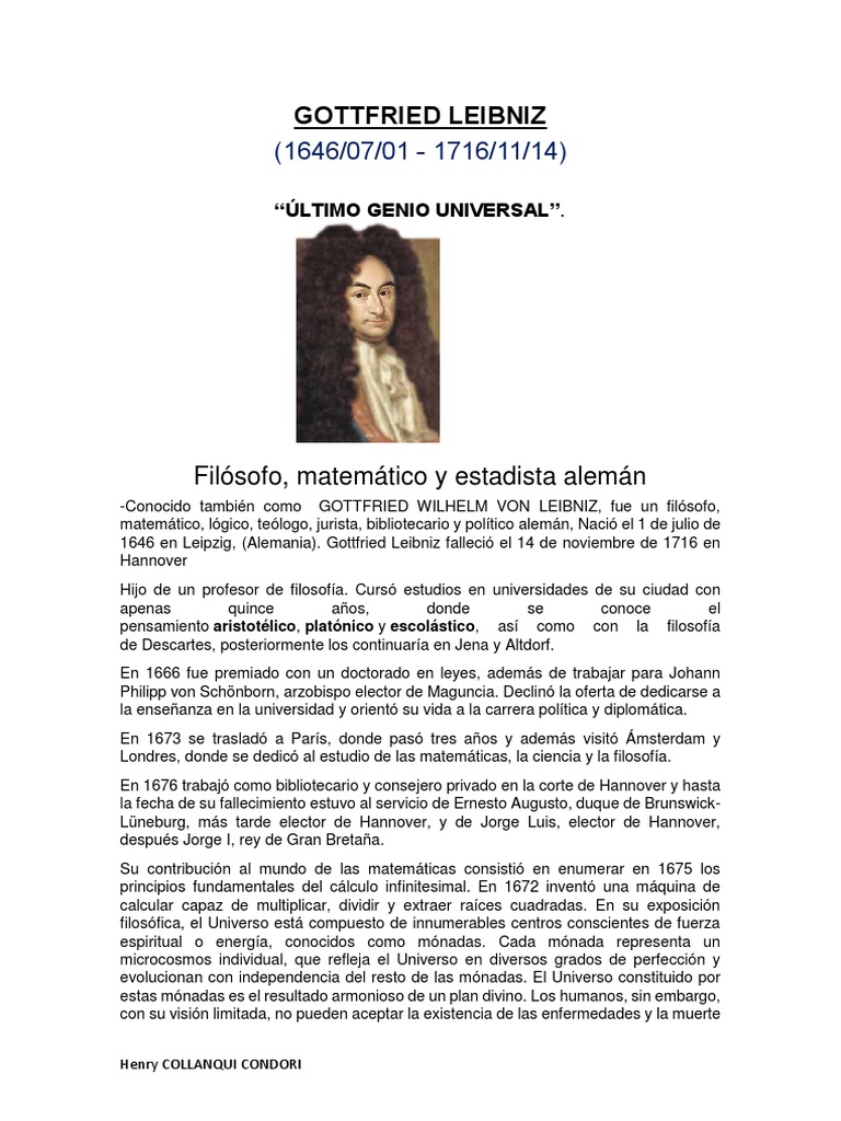 Gottfried Leibniz | PDF | Gottfried Wilhelm Leibniz | Enseñanza de  matemática, image size:768x1024
