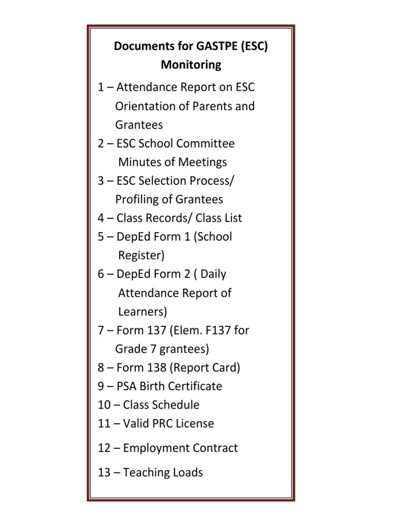 GASTPE ESC Monitoring Documents Guide | PDF | Science & Mathematics