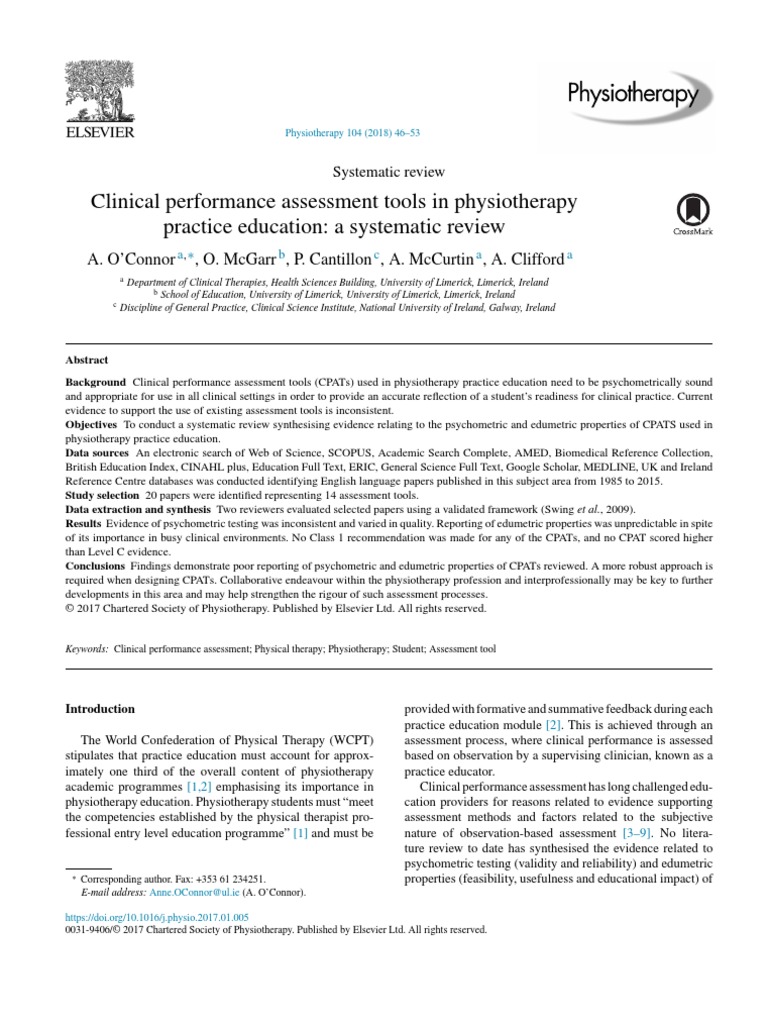 Clinical Performance Assessment Tools in Physiotherapy Practice ...