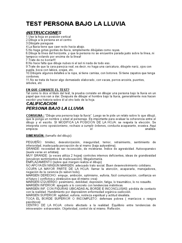 Test de Dibujo: Persona Bajo la Lluvia | PDF | Neurosis | Depresión ...
