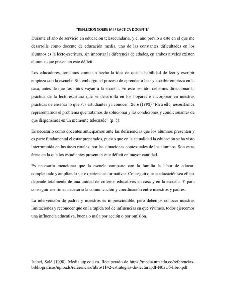 Reflexion Sobre Mi Practica Docente | PDF