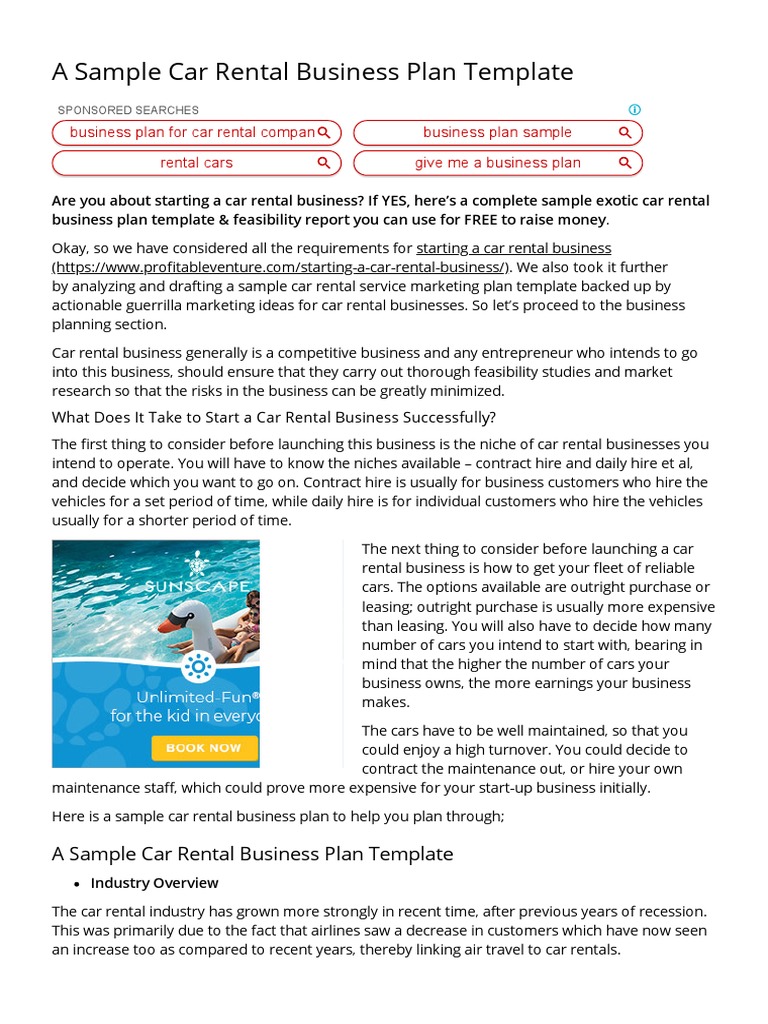 sample business plan for car rental company