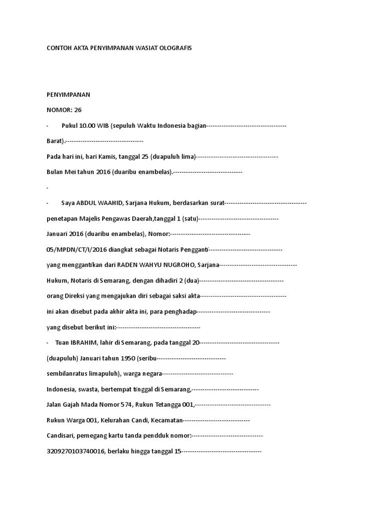 Contoh Akta Penyimpanan Wasiat Olografis Pdf