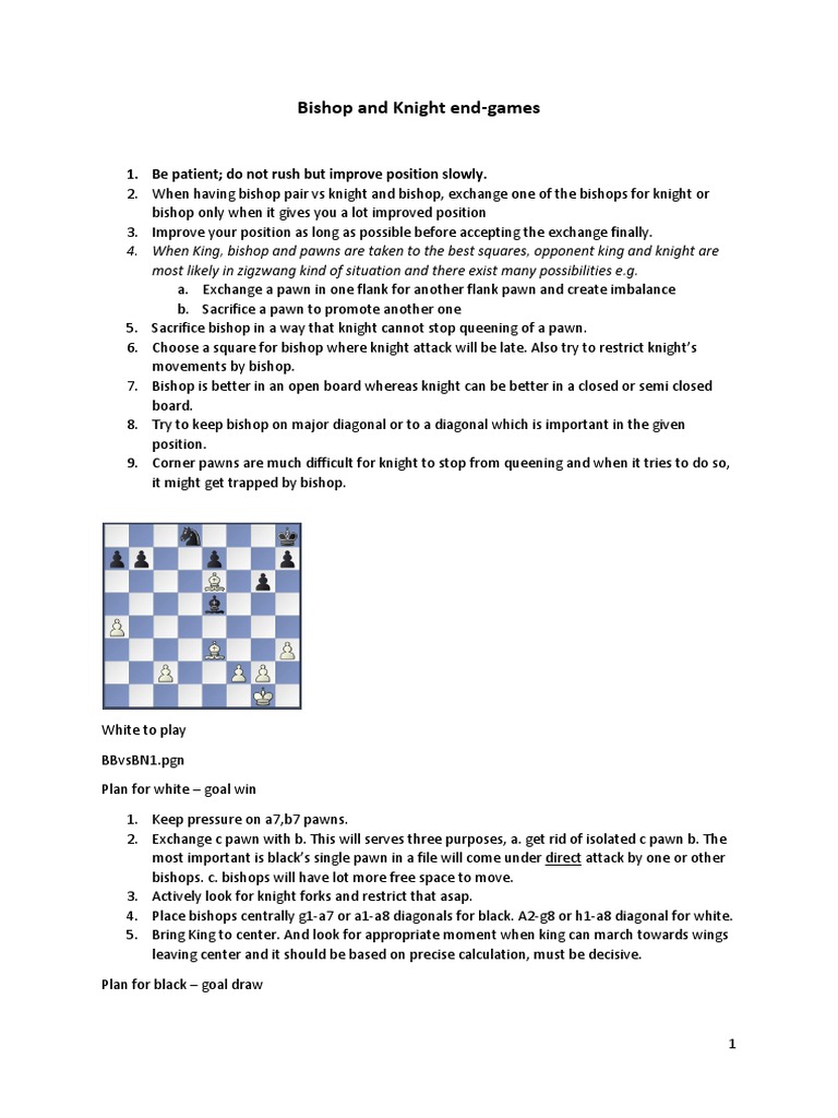 Bishop and Knight Endgame | PDF | Chess Openings | Abstract Strategy Games