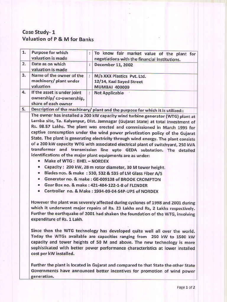 Valuation of Wind Turbine Plant for Banks | PDF | Sustainable Energy ...