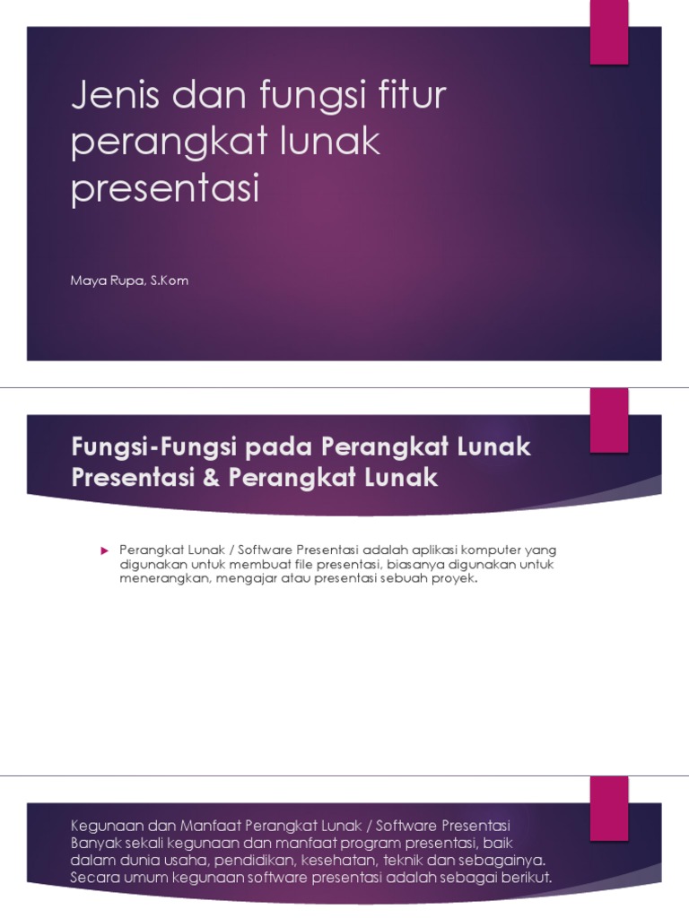Jenis Dan Fungsi Fitur Perangkat Lunak Presentasi | PDF