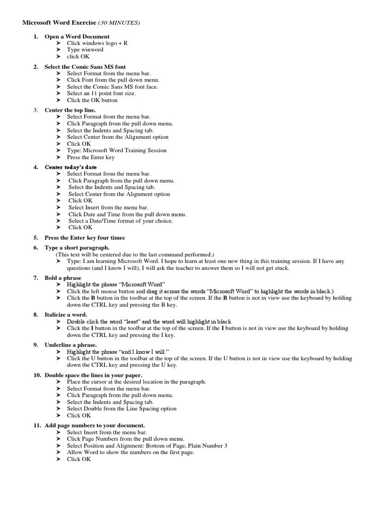 Microsoft Word Practical Exercises | PDF | Microsoft Word | Menu ...
