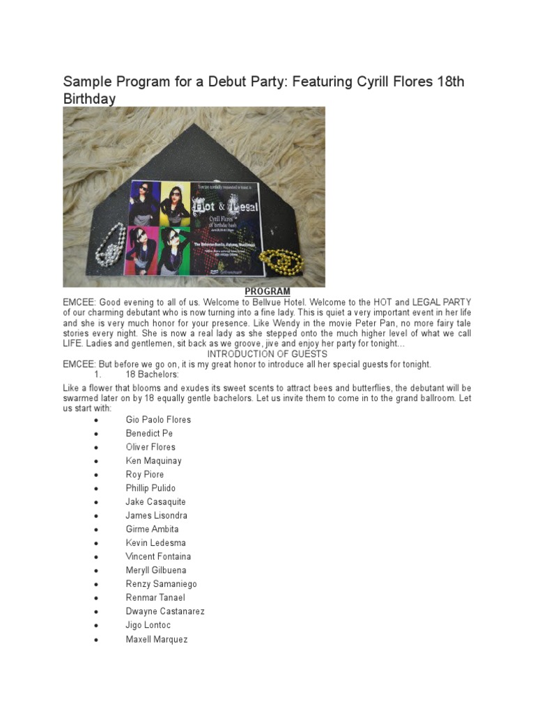 Sample Debut Program for 18th Birthday | PDF | Art