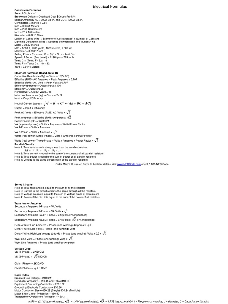 Electrical Formulas | PDF