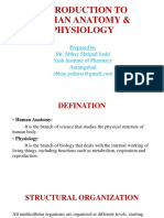 Introduction To Human Anatomy & Physiology: Prepared by Mr. Abhay Shripad Joshi Yash Institute of Pharmacy Aurangabad