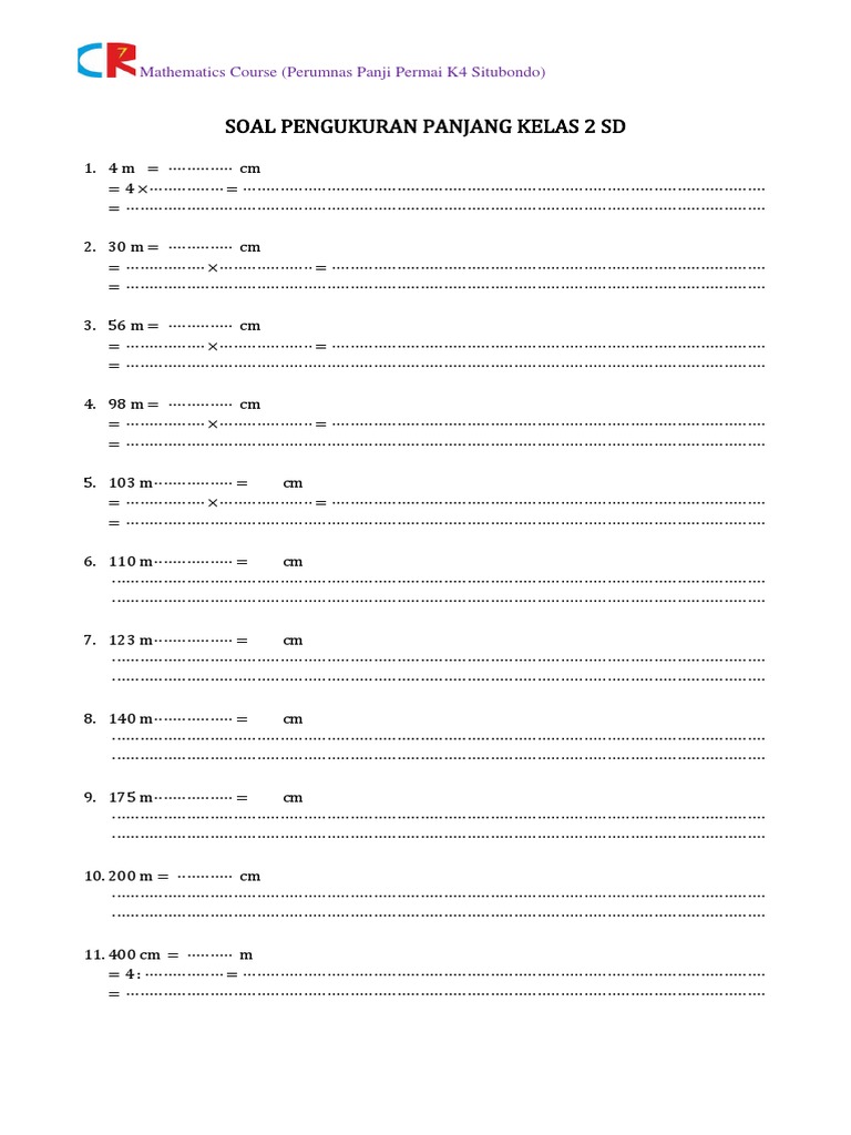 Soal Pengukuran Panjang Kelas 2 Sd