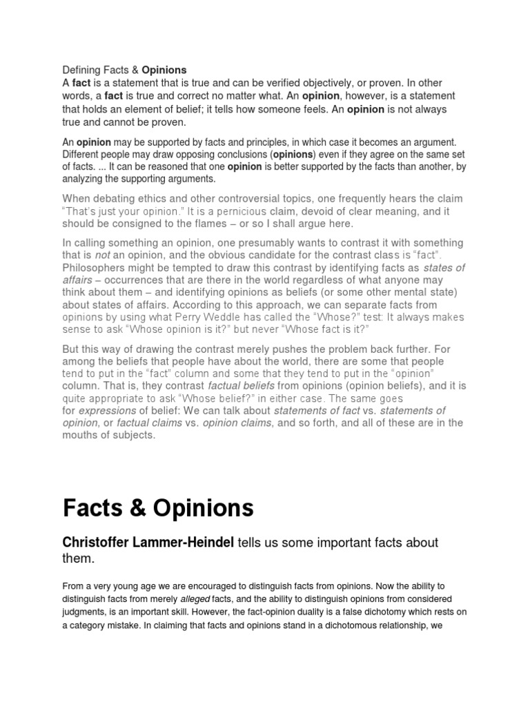 Understanding Facts and Opinions | PDF | Opinion | Morality