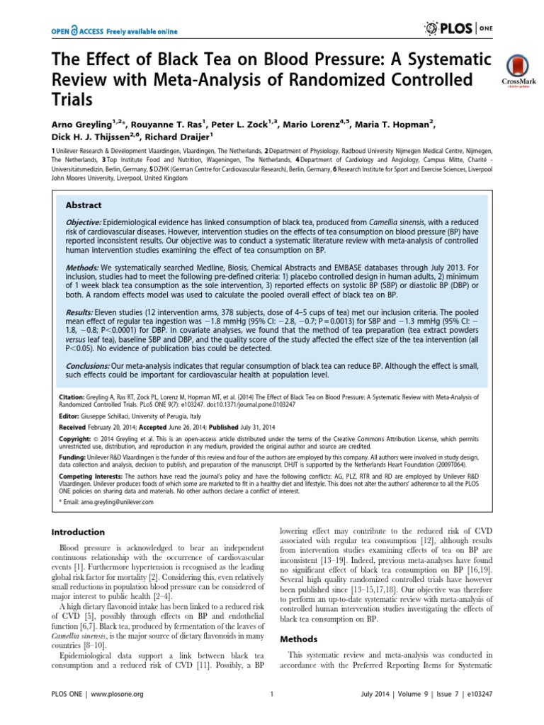 The Effect of Black Tea On Blood Pressure A Systematic Review With