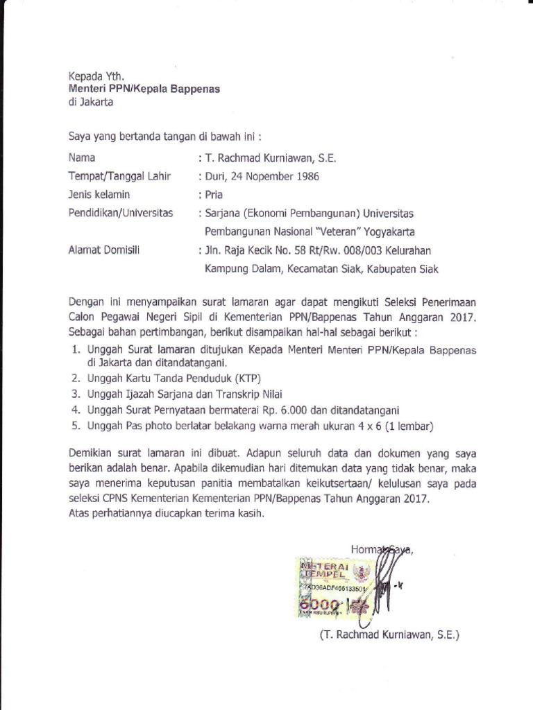 Surat Lamaran Ppn Bappenas