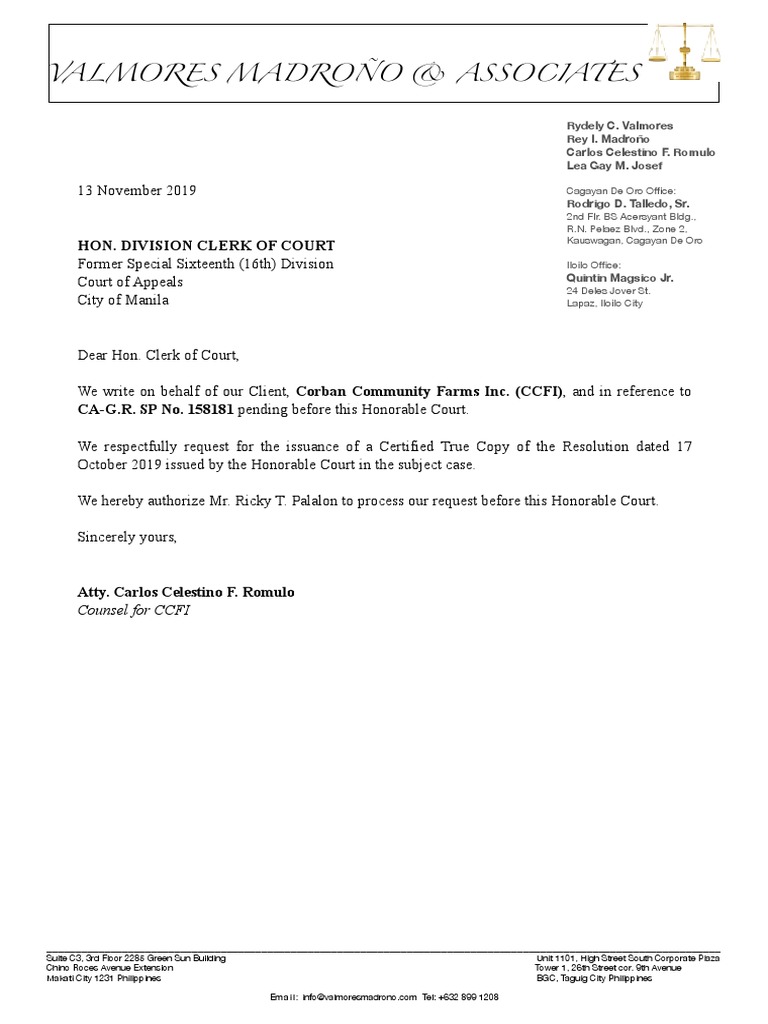 Request for Certified True Copy | PDF