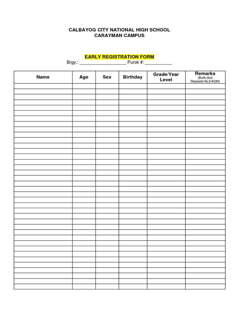 Early Registration Form PDF