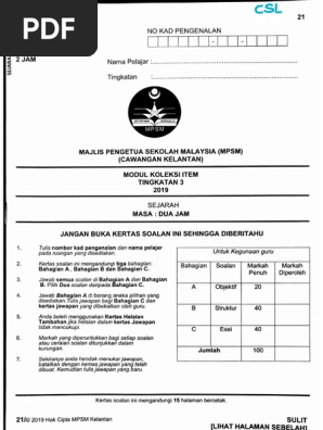 Contoh Kertas Soalan Sejarah Pt3 2022
