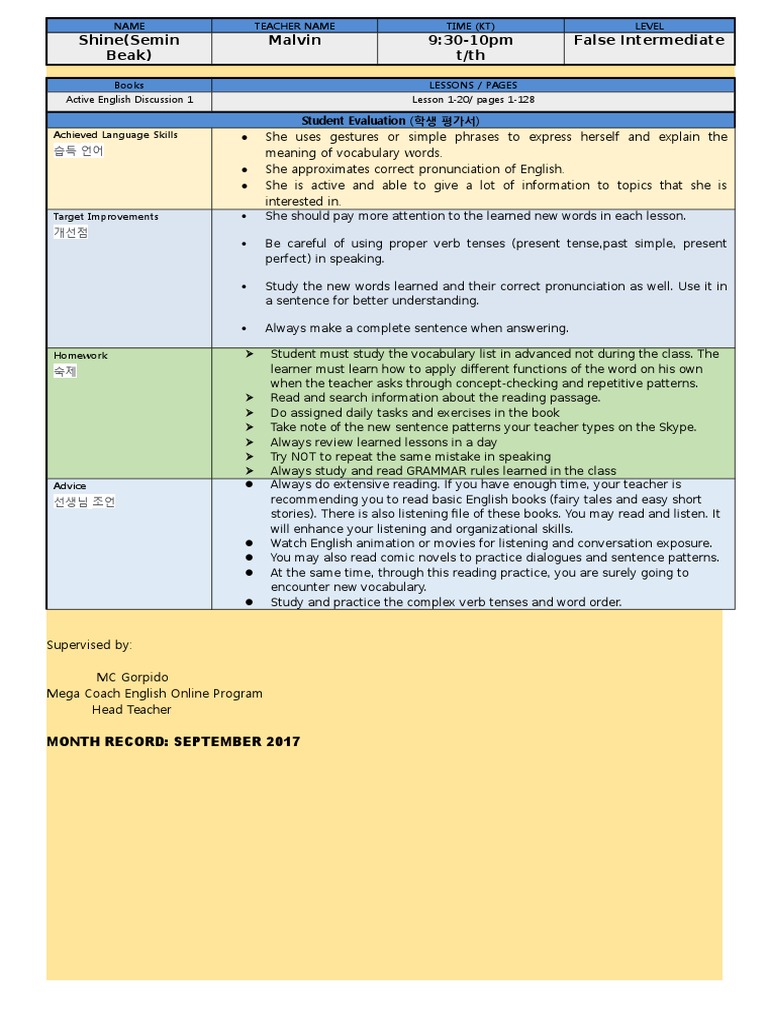 Malvin Beak's English Progress Report | PDF | English Language | Vocabulary