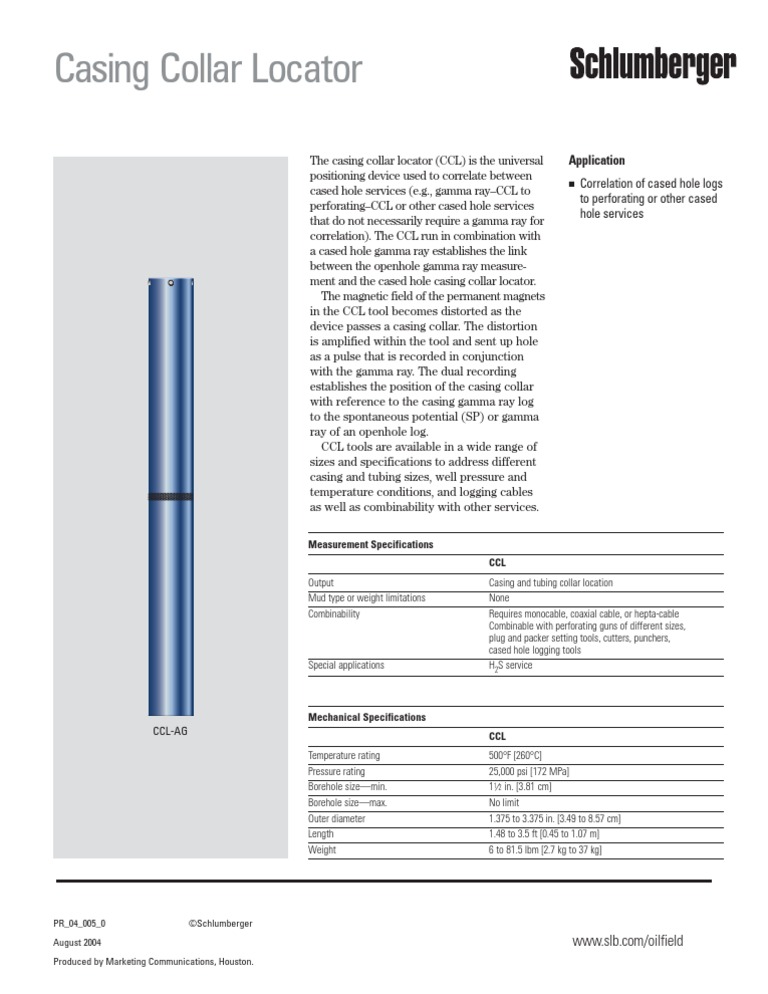 Casing Collar Locator PDF Manufactured Goods