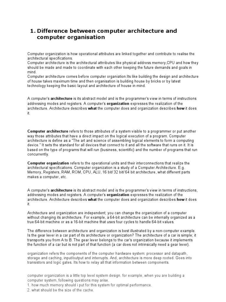 Difference Between Computer Architecture and Computer Organisation ...