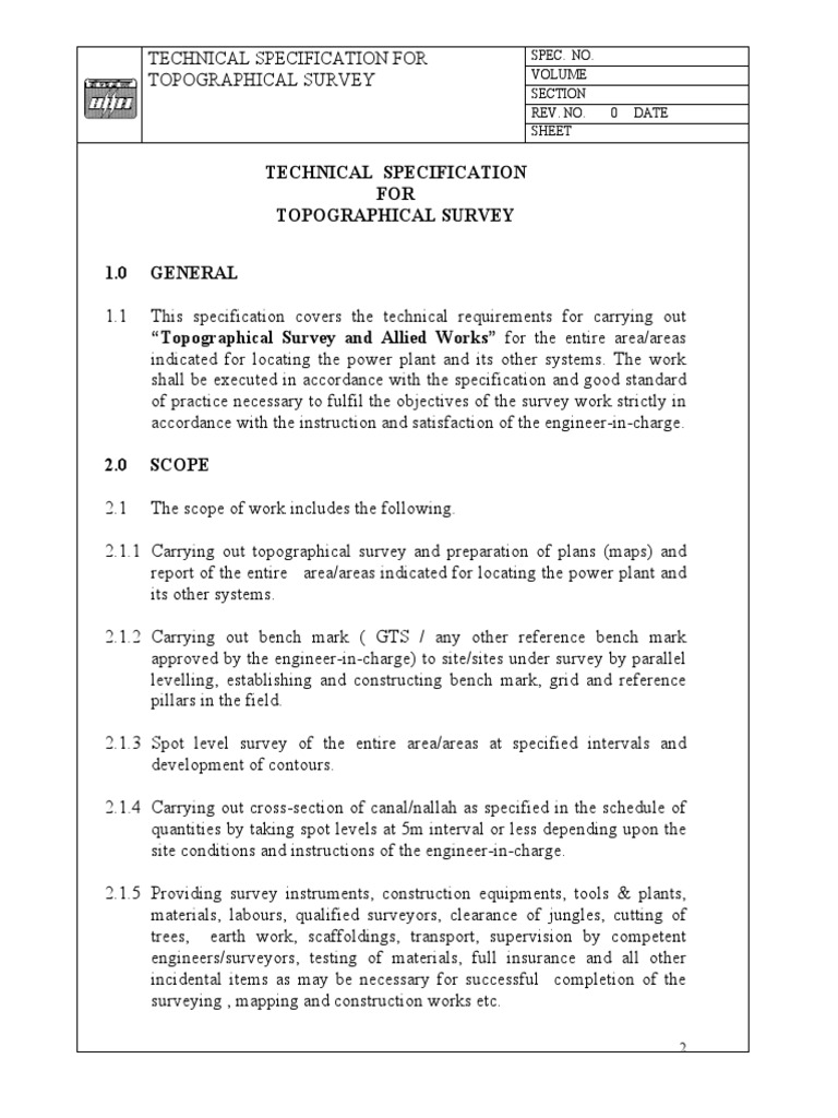 Technical Specification FOR Topographical Survey 1.0 General | PDF ...