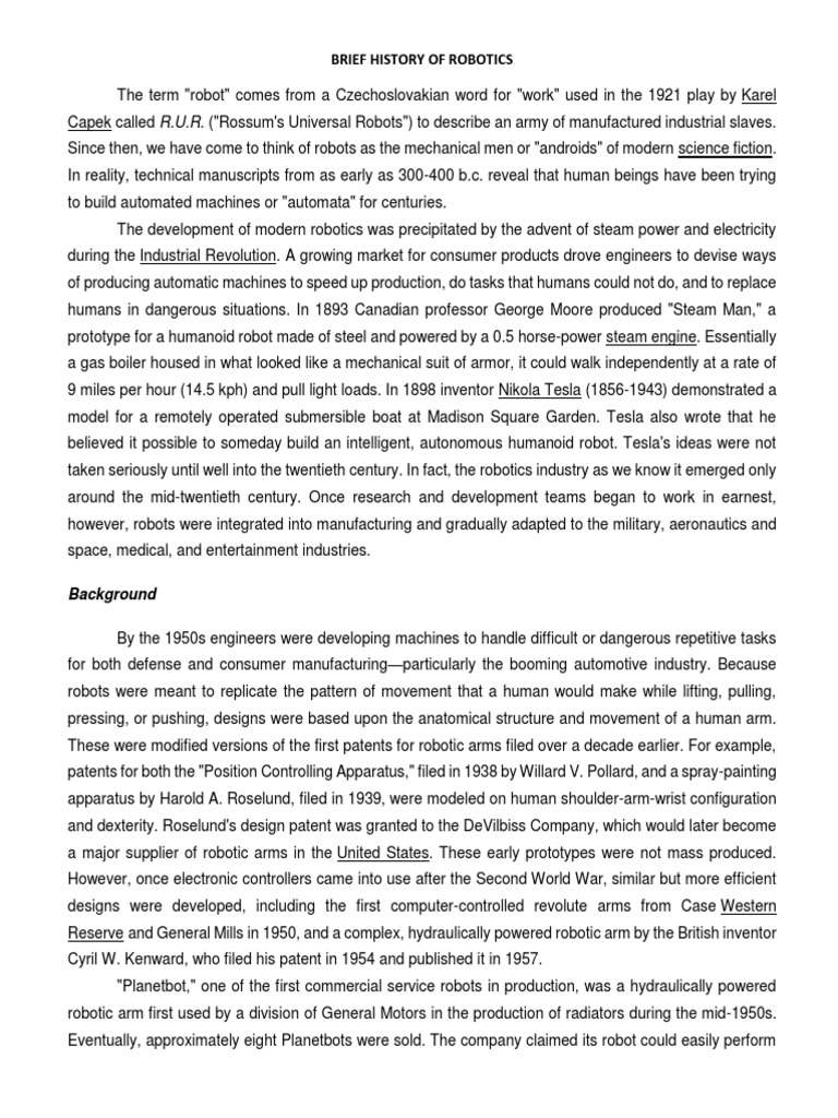 Brief History of Robotics PDF Android (Robot) Robot