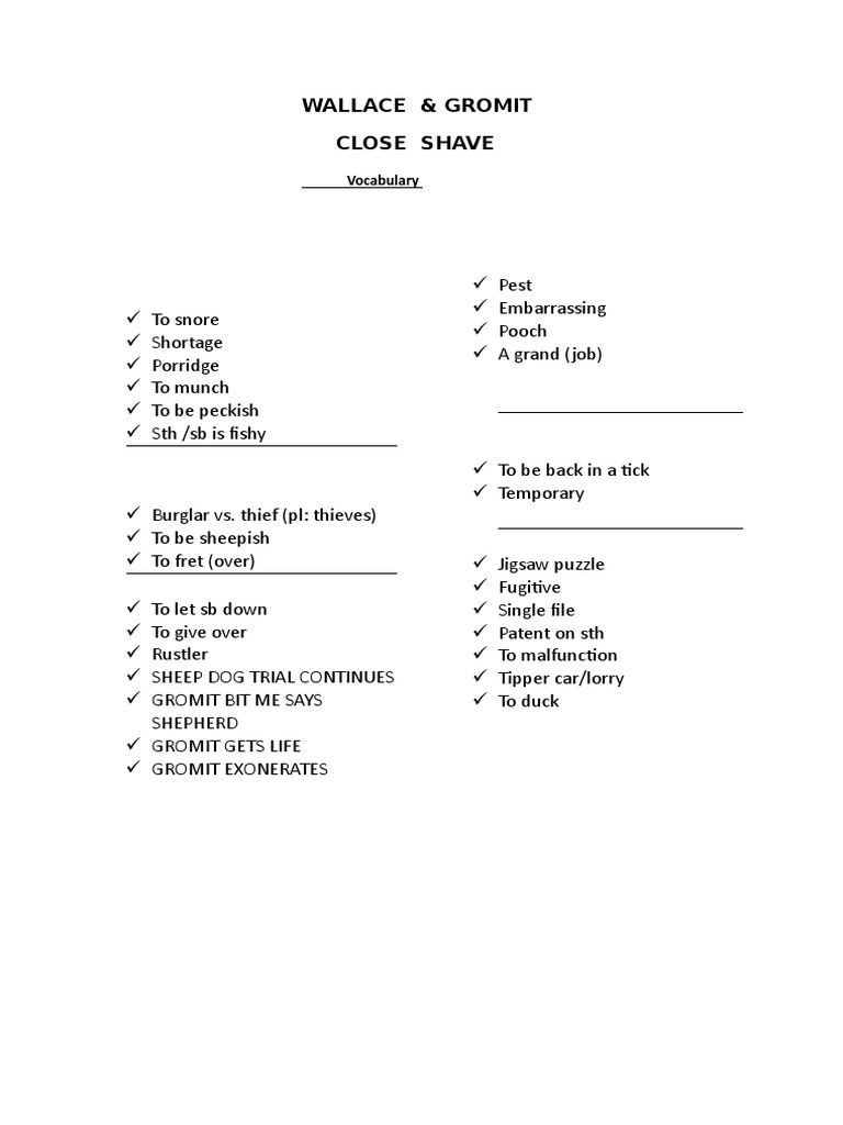 Close Shave Vocabulary | PDF