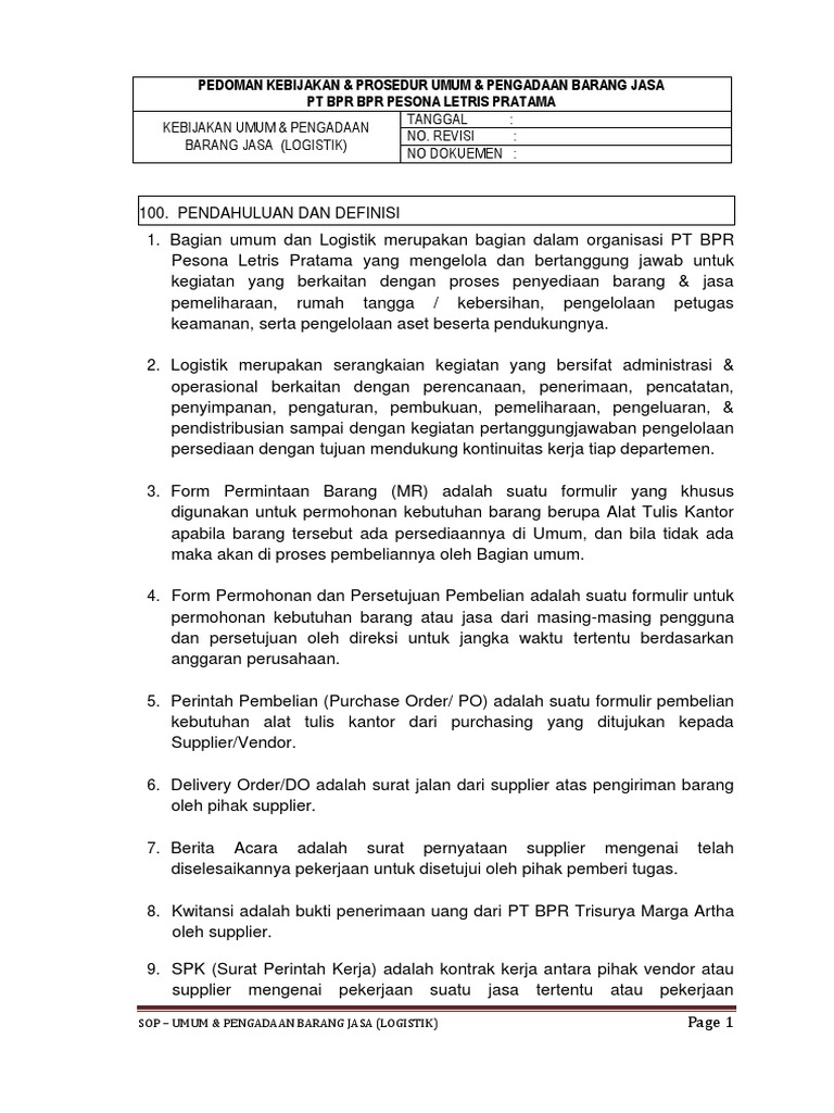 Kebijakan Pengadaan Barang dan Jasa | PDF | Bisnis | Pengelolaan ...