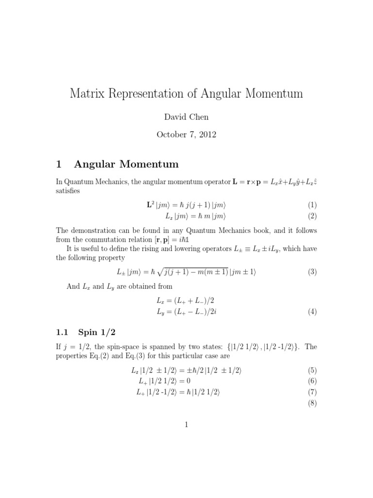 Angular Momentum Matrix Representation | PDF | Spin (Physics ...