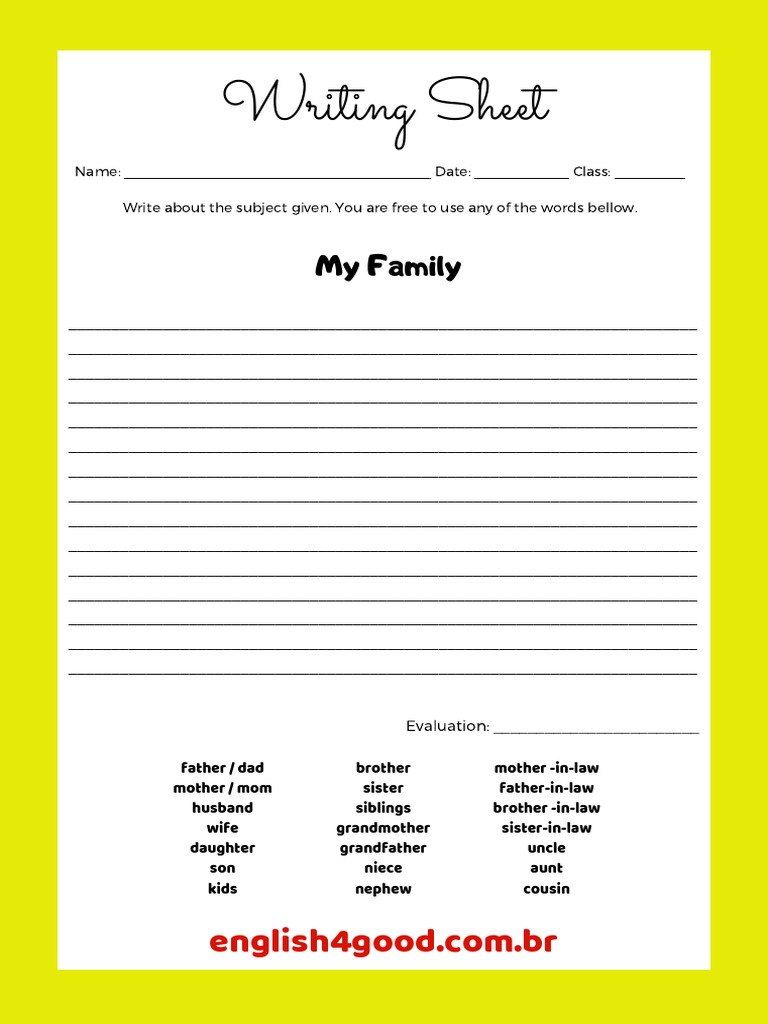 Family Writing Sheet Template | PDF