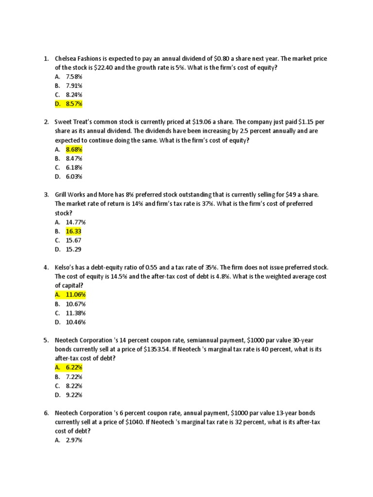 Tutorial Questions Preferred Stock Stocks