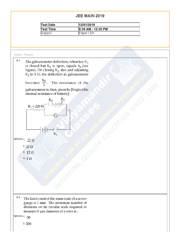 Jee Main Previous Paper | PDF