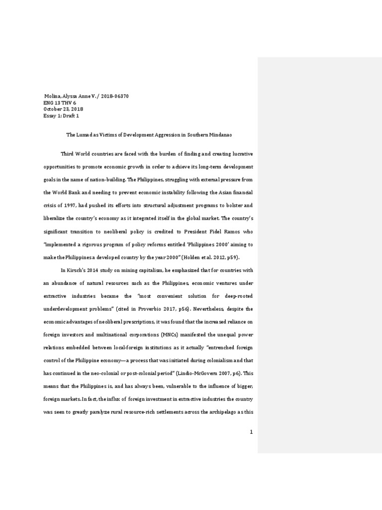 Position Paper On The Lumad As Victims of Development Aggression in ...