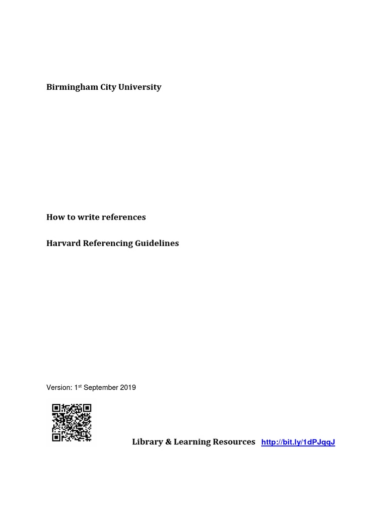 BCU Harvard Referencing Guidelines Version 1st September 2019 | PDF ...