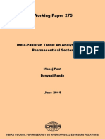 Working Paper 275: India-Pakistan Trade: An Analysis of The Pharmaceutical Sector