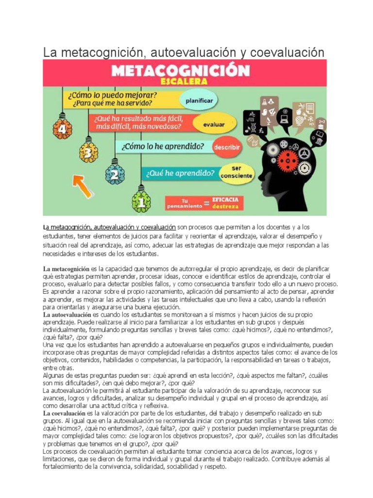 Metacognición y Evaluación en Aprendizaje | PDF | Teoria de la mente ...
