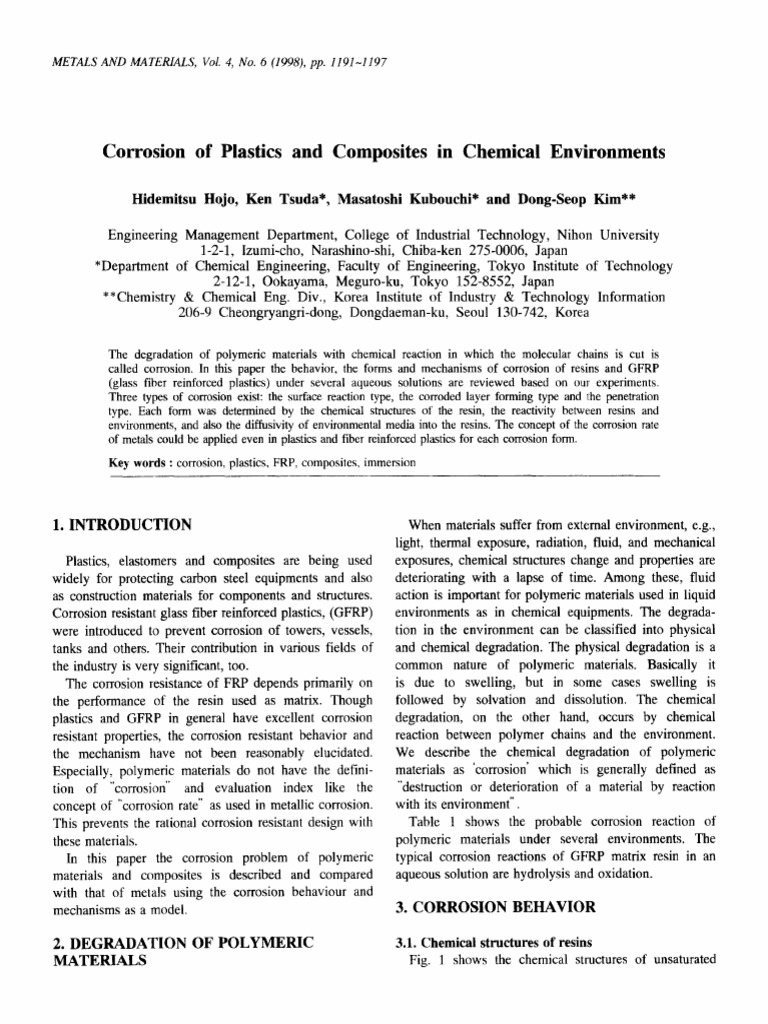 Corrosion of Plastics and Composites in Chemical Environments PDF Corrosion Polymers