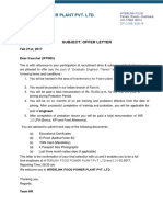 Interlink Food Power Plant Pvt. LTD.: Subject: Offer Letter