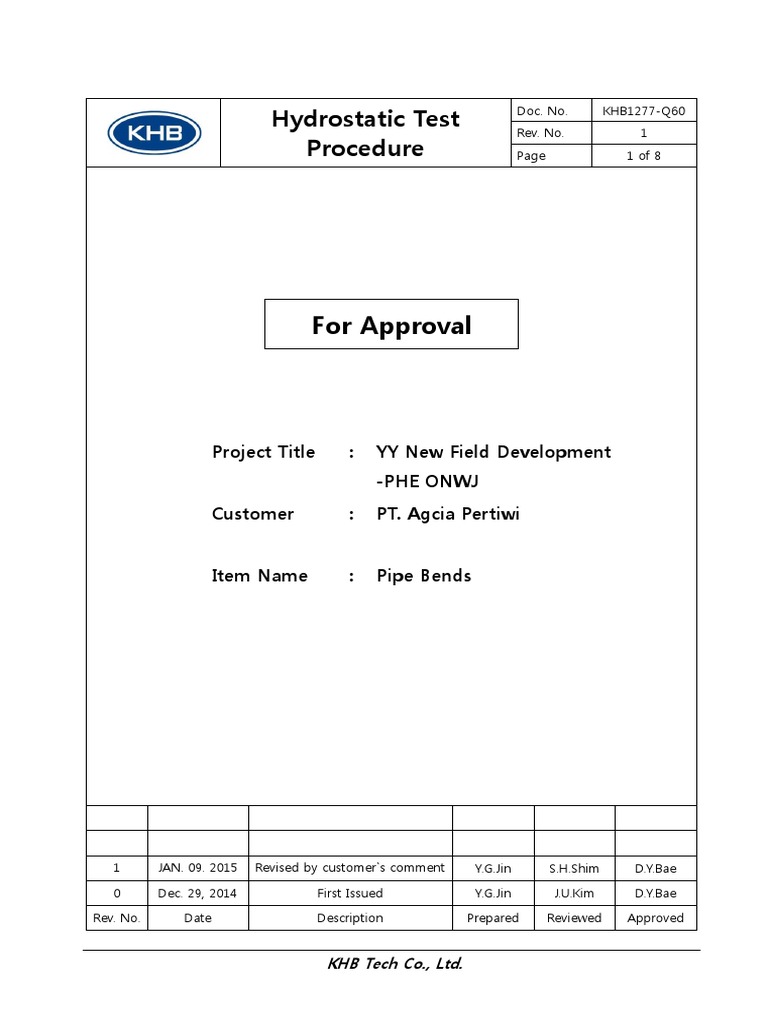 Hydrostatic Test Procedure for Pipe Bends | PDF | Pipe (Fluid ...