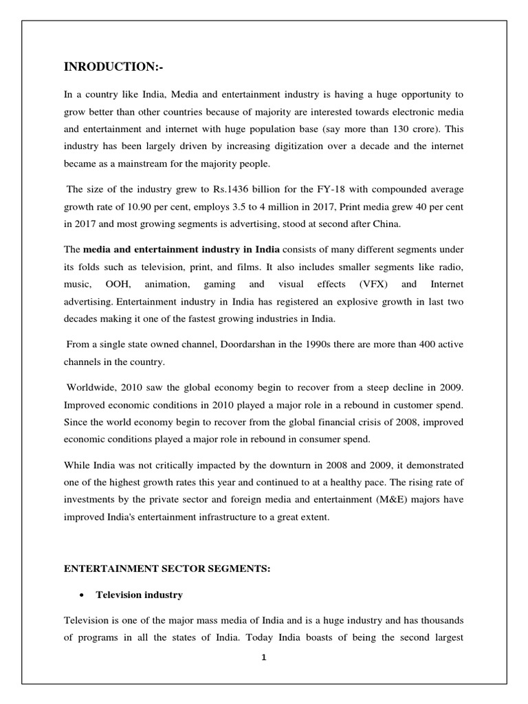 Entertainment Industry Report PDF Business