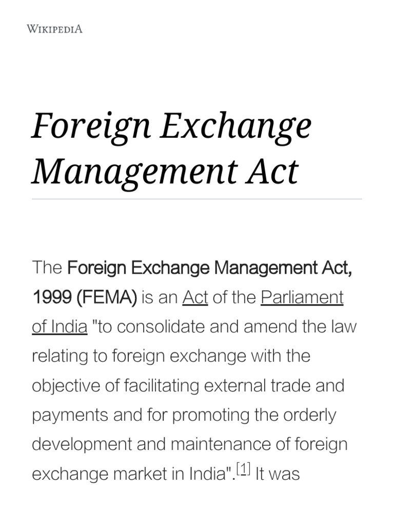 Foreign Exchange Management Act Wikipedia Economies Trade