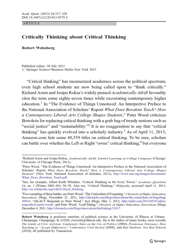 Critically Thinking About Critical Thinking | PDF | Critical Thinking ...