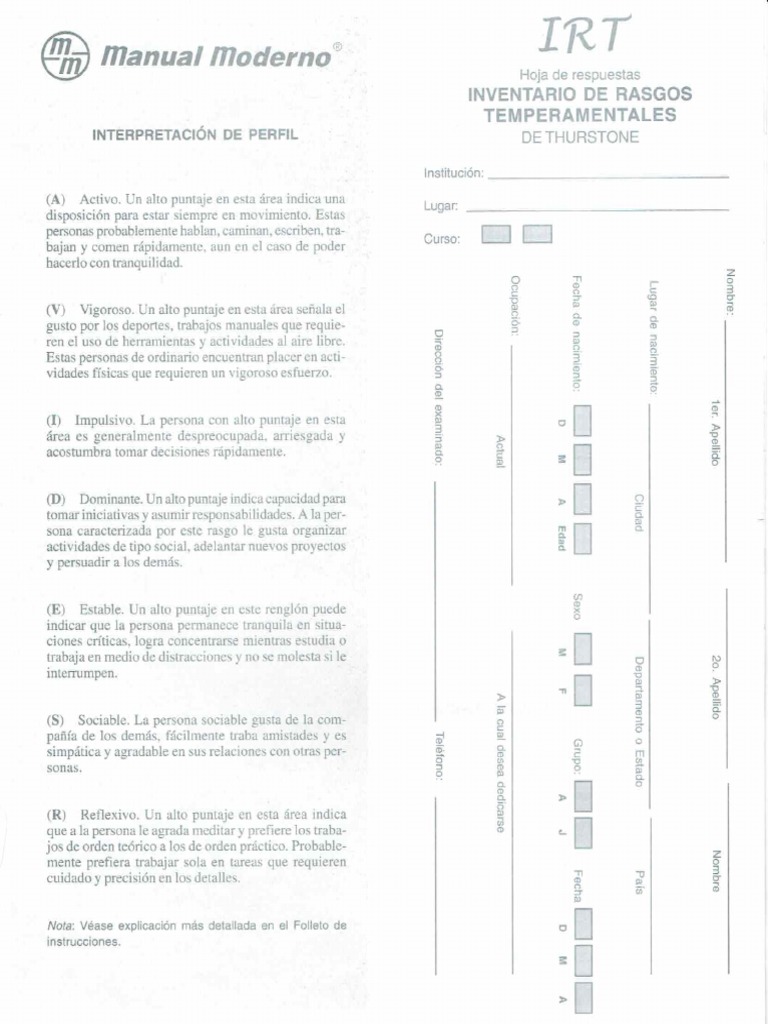 Irt (Inventario de Rasgos Temperamentales) | PDF