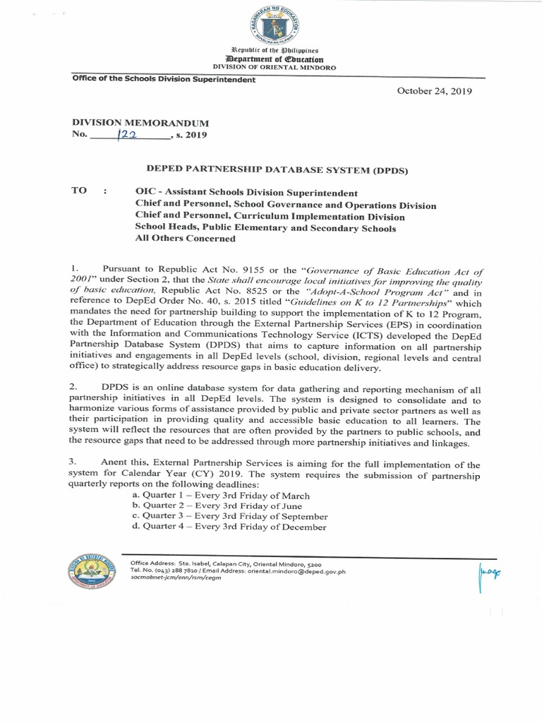 Dm122 deped partnership database system dpds