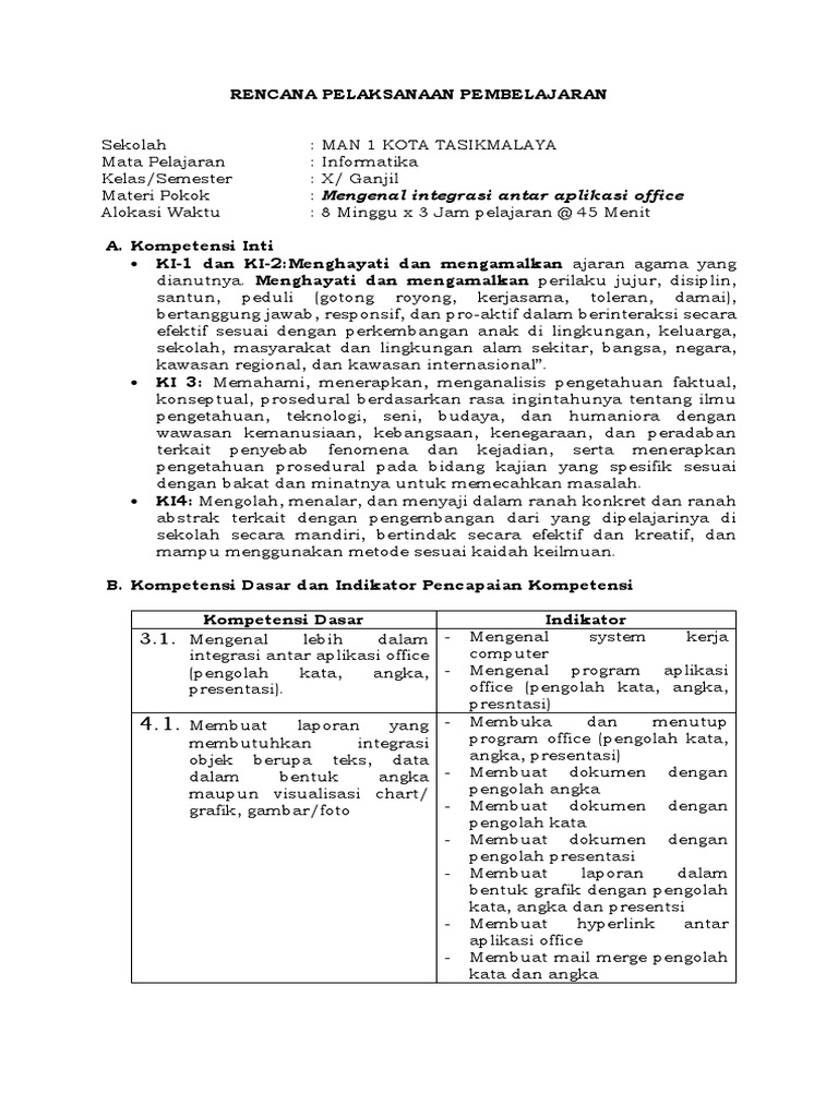 RPP informatika sma kelas x