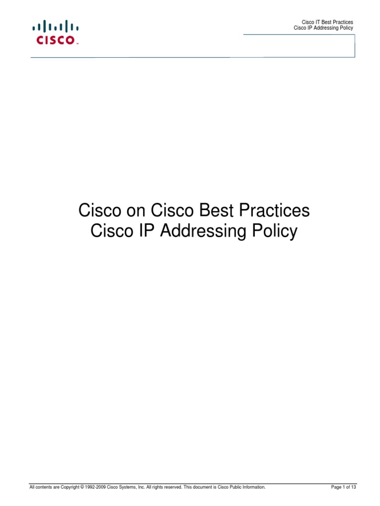 Cisco IT IP Addressing Best Practices PDF | PDF