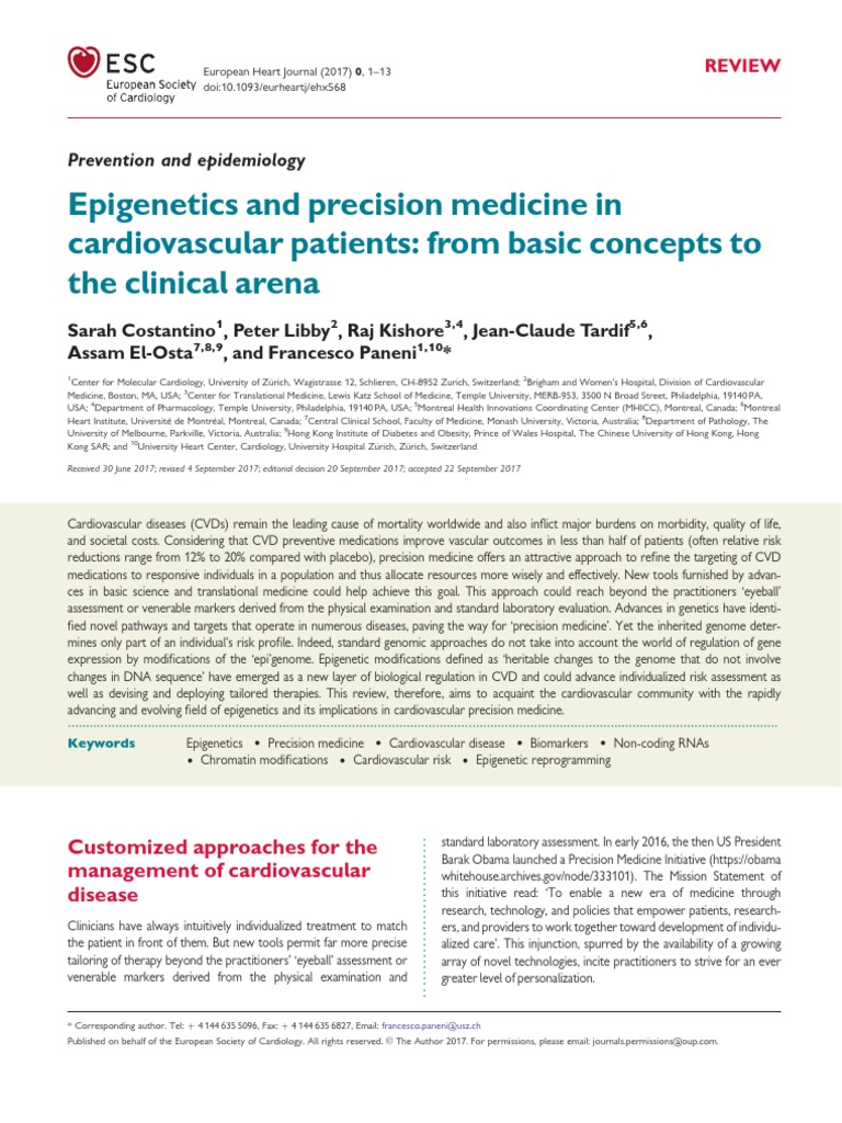 Epigenetics in Cardiovascular Precision Medicine | PDF | Epigenetics ...